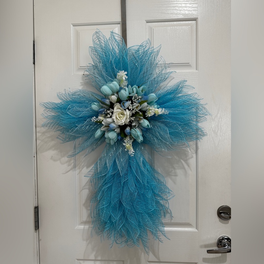 Handmade Deco mesh cross!